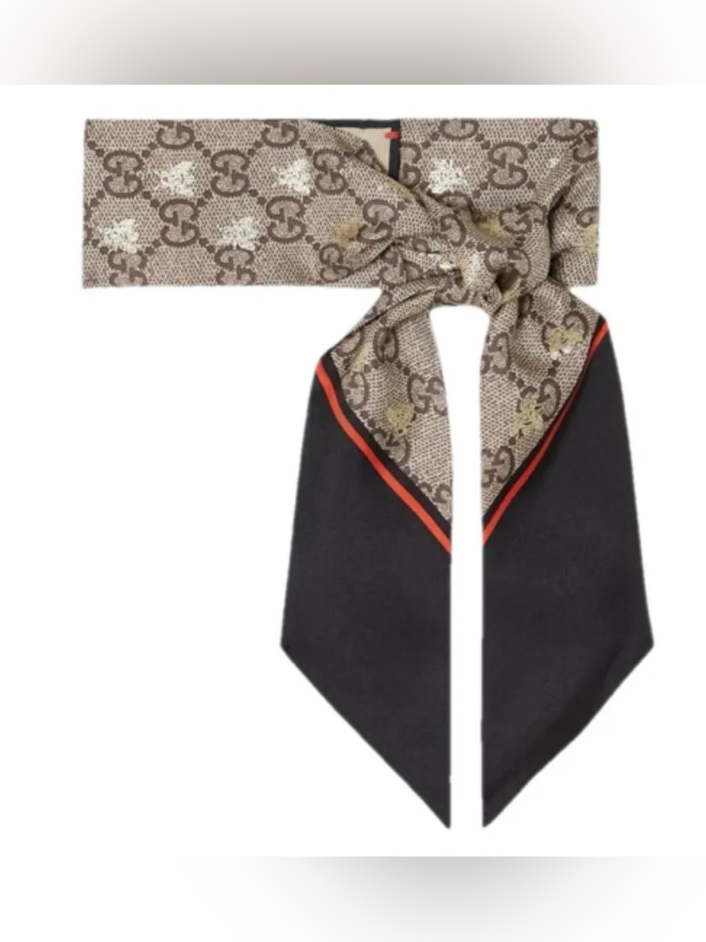 GUCCI Bee Monogram GG Pattern Twill Scarf Brown Multicolor Silk Japan Unused